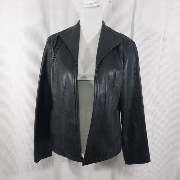 NINE WEST! SLEEK & SUPPLE BLACK GENUINE LEATHER ZIPPER FRONT JACKET, COAT! SZ M - Picture 3 of 13